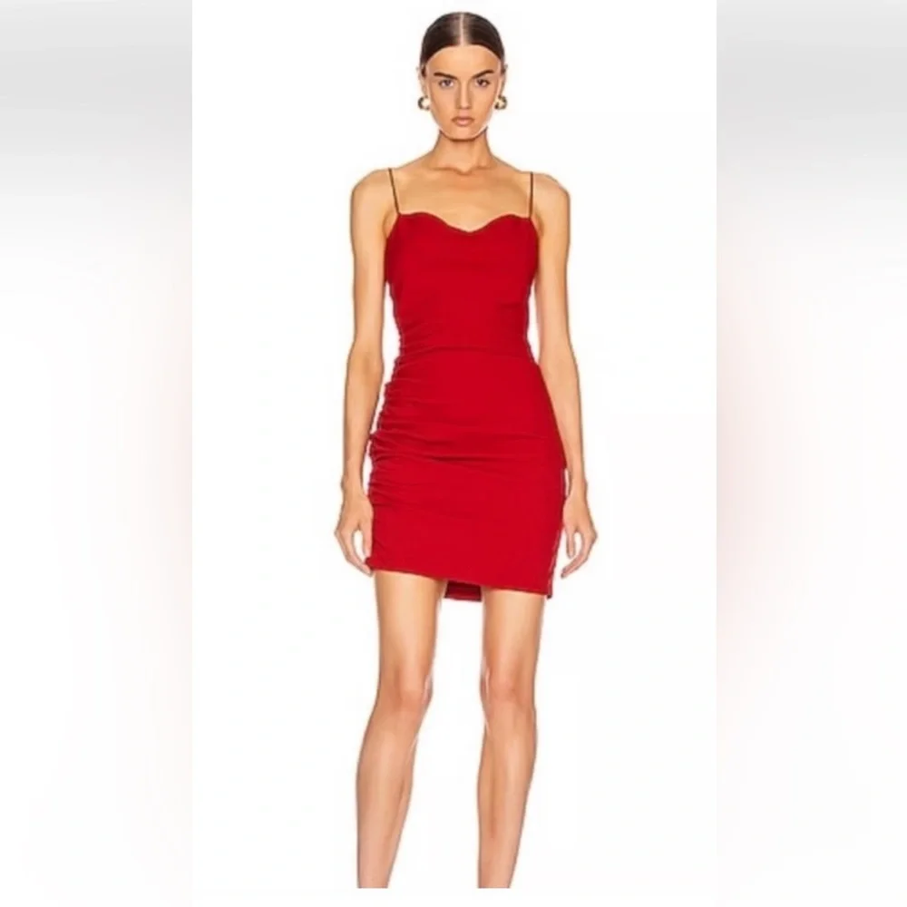 CINQ A SEPT RED WINNIE MINI RUCHED SPAGHETTI STRAP DRESS GREAT COND (6)